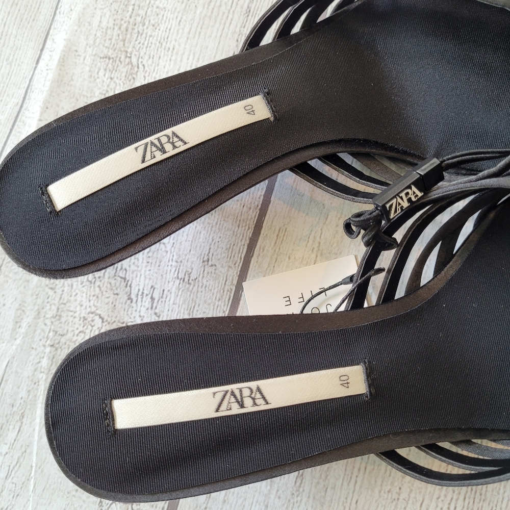 •SOLD• Zara Black Weaved Point Toe Kitten heel Mule Size 9 •New w/ Tag• - Picture 9 of 9